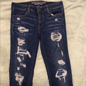 Destroyed AE Jegging Crop - Dark Wash